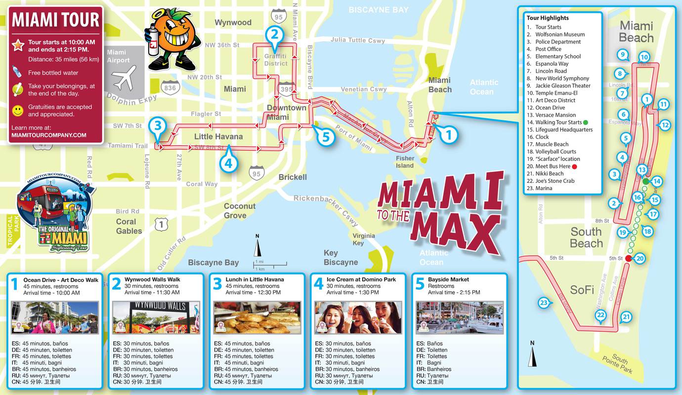 map of the miami sightseeing tour :: miami tour company